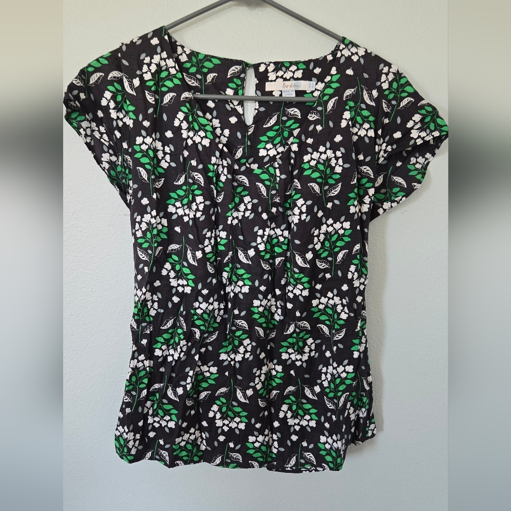 Boden Black and Green Floral Blouse